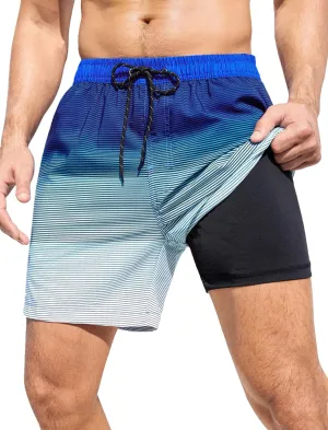 SILKWORLD Mens Swim Trunks with Compression Liner 6 Inch Inseam Quick Dry Beach Shorts Bathing Suit with Zipper Pockets