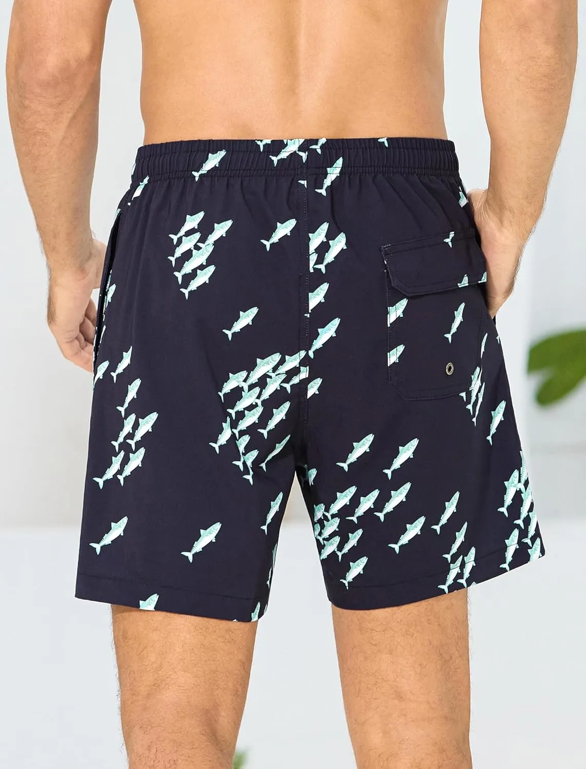 SILKWORLD Mens Swim Trunks with Compression Liner 6 Inch Inseam Quick Dry Beach Shorts Bathing Suit with Zipper Pockets