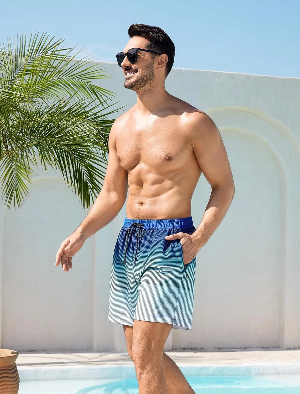 SILKWORLD Mens Swim Trunks with Compression Liner 6 Inch Inseam Quick Dry Beach Shorts Bathing Suit with Zipper Pockets