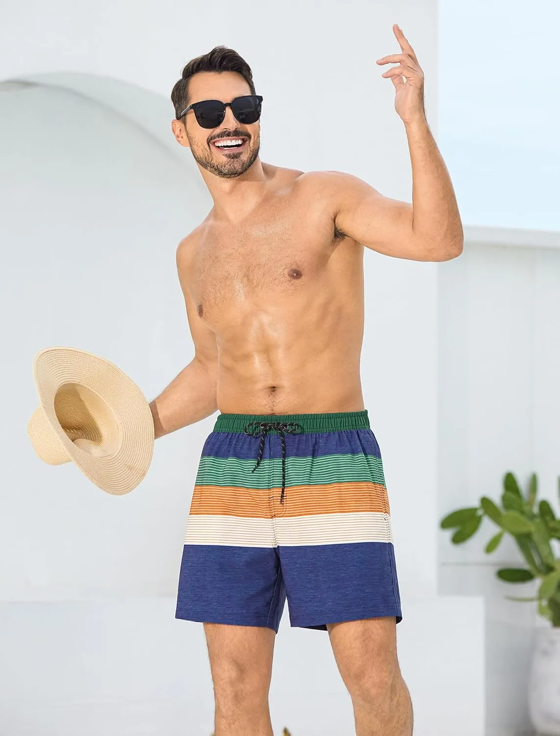 SILKWORLD Mens Swim Trunks with Compression Liner 6 Inch Inseam Quick Dry Beach Shorts Bathing Suit with Zipper Pockets