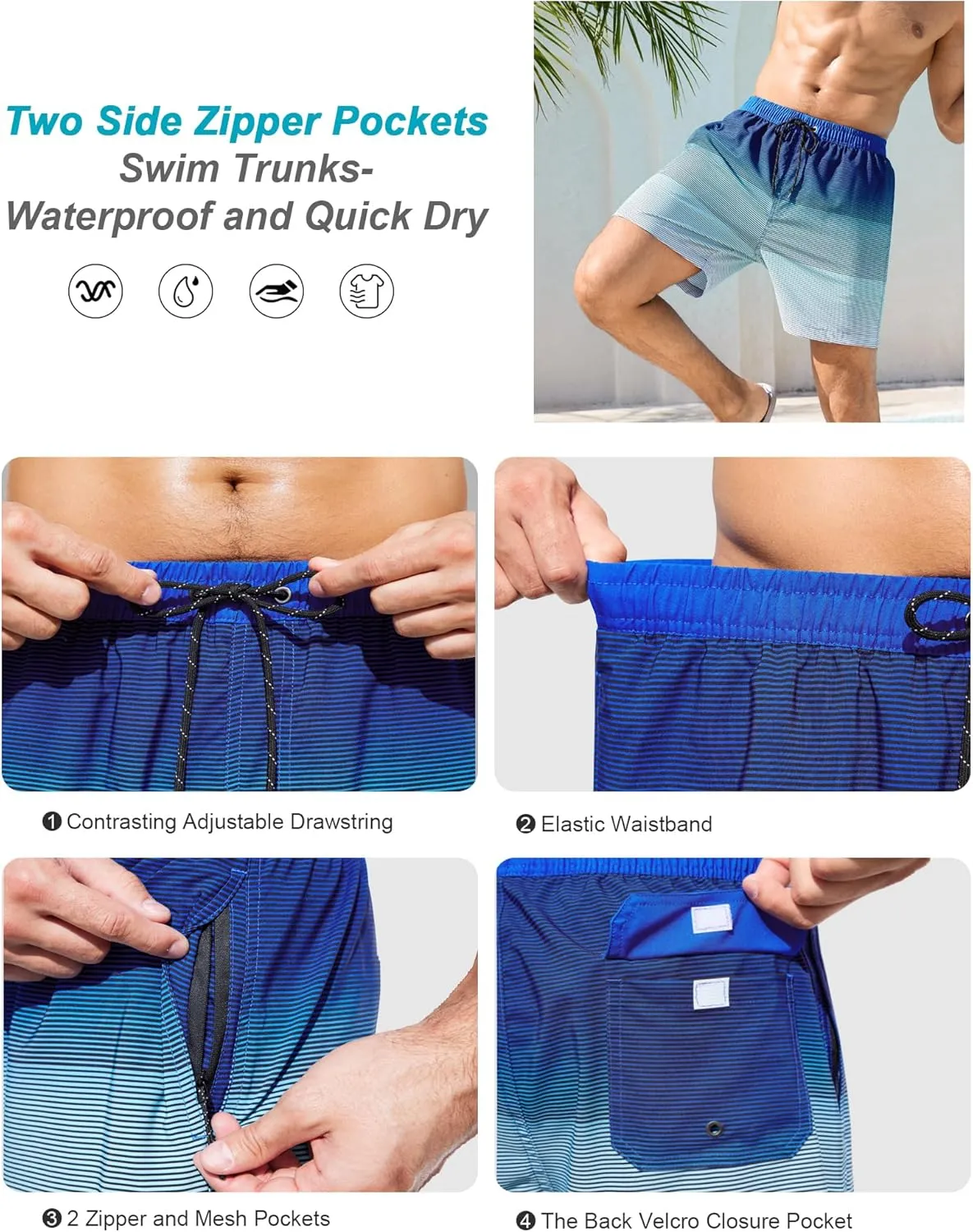 SILKWORLD Mens Swim Trunks with Compression Liner 6 Inch Inseam Quick Dry Beach Shorts Bathing Suit with Zipper Pockets