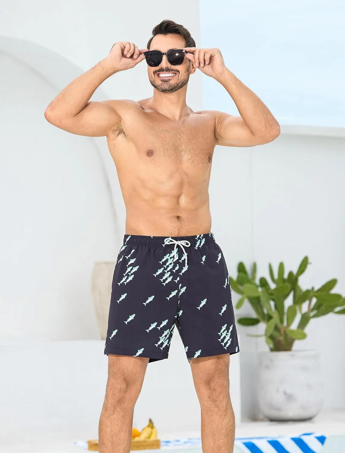 SILKWORLD Mens Swim Trunks with Compression Liner 6 Inch Inseam Quick Dry Beach Shorts Bathing Suit with Zipper Pockets