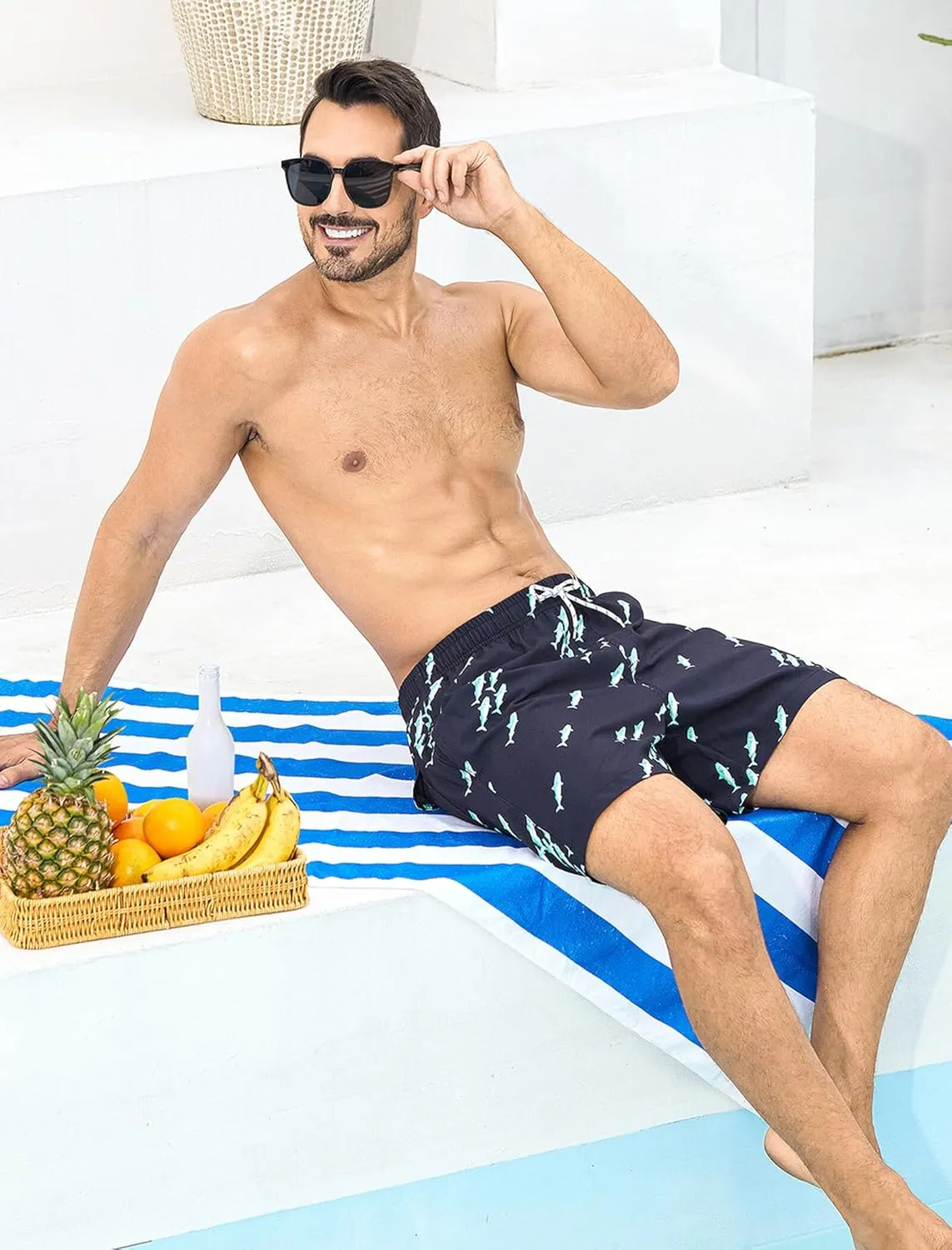 SILKWORLD Mens Swim Trunks with Compression Liner 6 Inch Inseam Quick Dry Beach Shorts Bathing Suit with Zipper Pockets