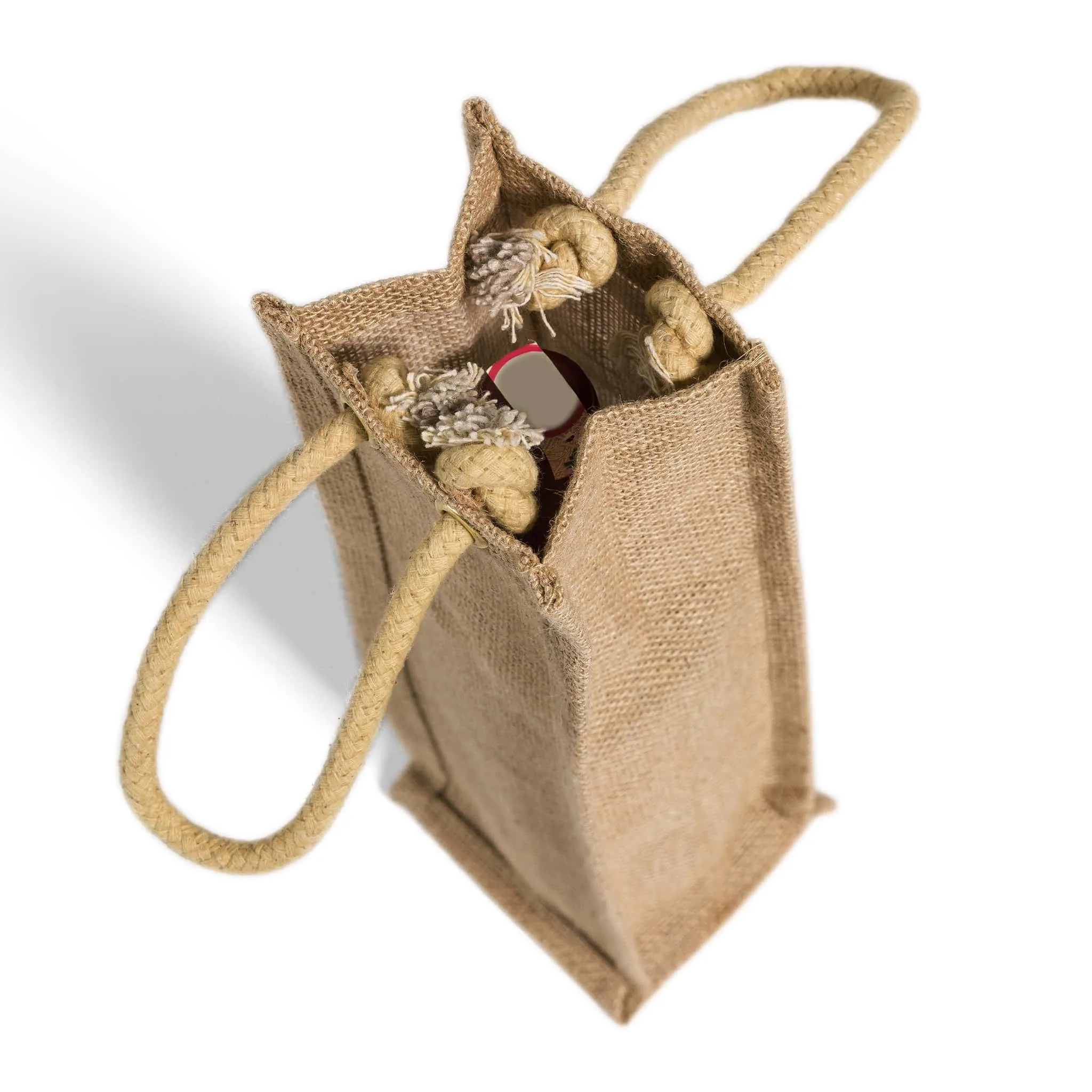 Single Bottle Jute Wine Bags / Burlap Wine Bags with Rope Handles WJ164