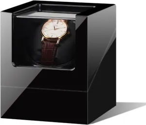 Single Watch Winder with 5 Rotation Mode Setting Luxury Mechanical Watch Storage Case Wood Shell Piano Quiet Watch Display Case with Motor and Dual Power Supply