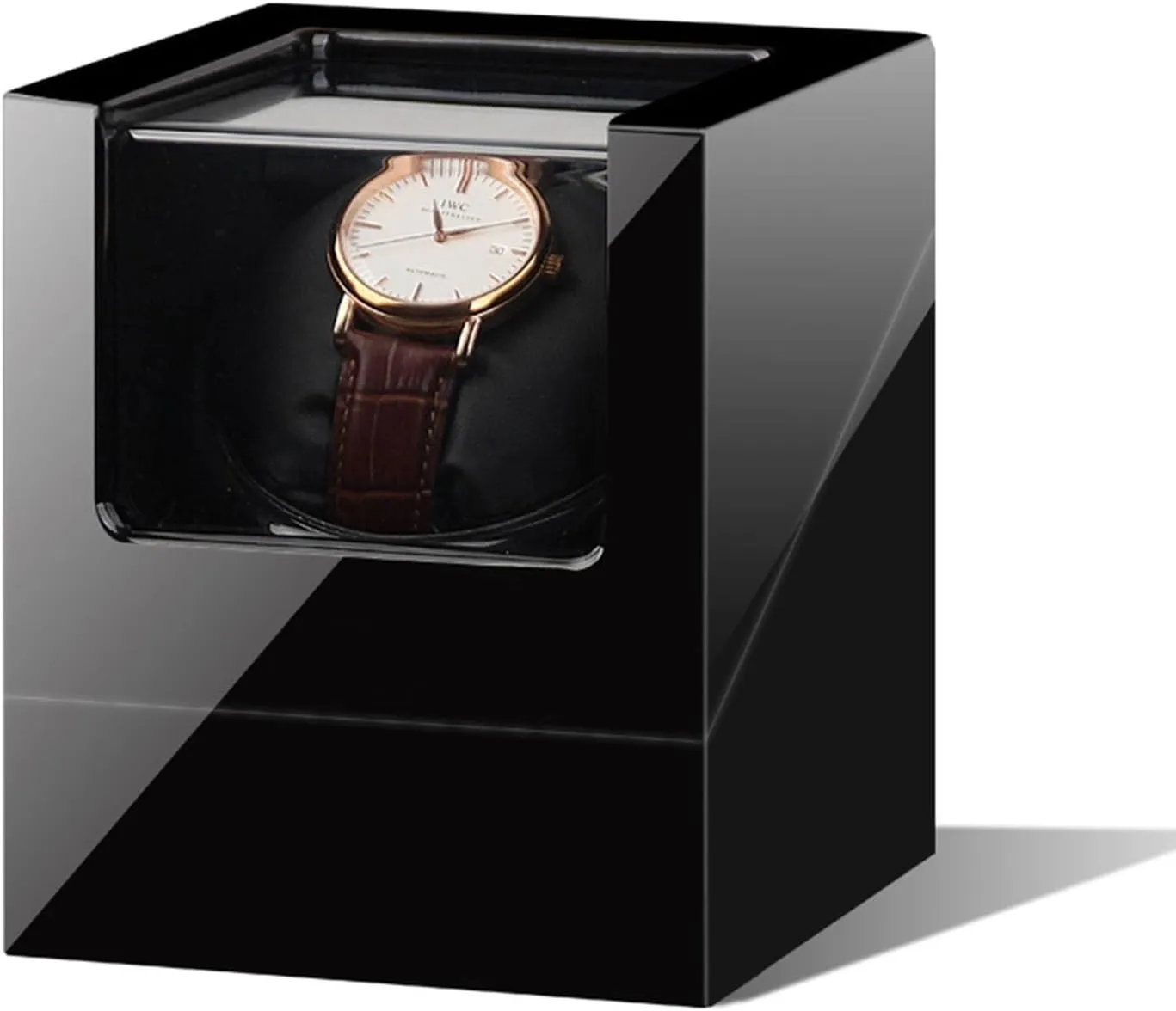 Single Watch Winder with 5 Rotation Mode Setting Luxury Mechanical Watch Storage Case Wood Shell Piano Quiet Watch Display Case with Motor and Dual Power Supply