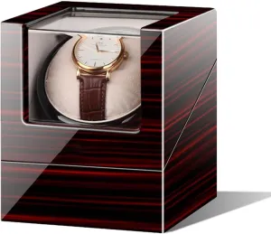 Single Watch Winder with 5 Rotation Mode Setting Luxury Mechanical Watch Storage Case Wood Shell Piano Quiet Watch Display Case with Motor and Dual Power Supply
