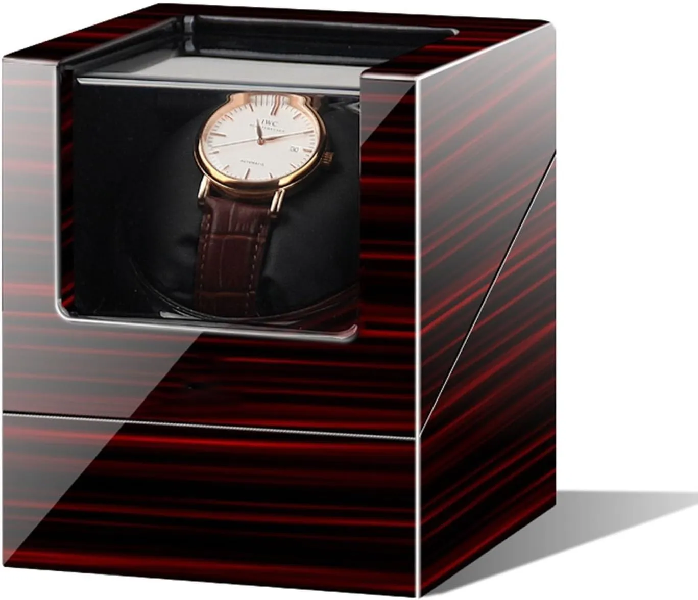 Single Watch Winder with 5 Rotation Mode Setting Luxury Mechanical Watch Storage Case Wood Shell Piano Quiet Watch Display Case with Motor and Dual Power Supply
