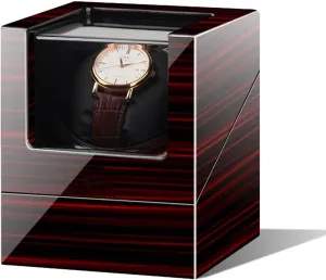 Single Watch Winder with 5 Rotation Mode Setting Luxury Mechanical Watch Storage Case Wood Shell Piano Quiet Watch Display Case with Motor and Dual Power Supply