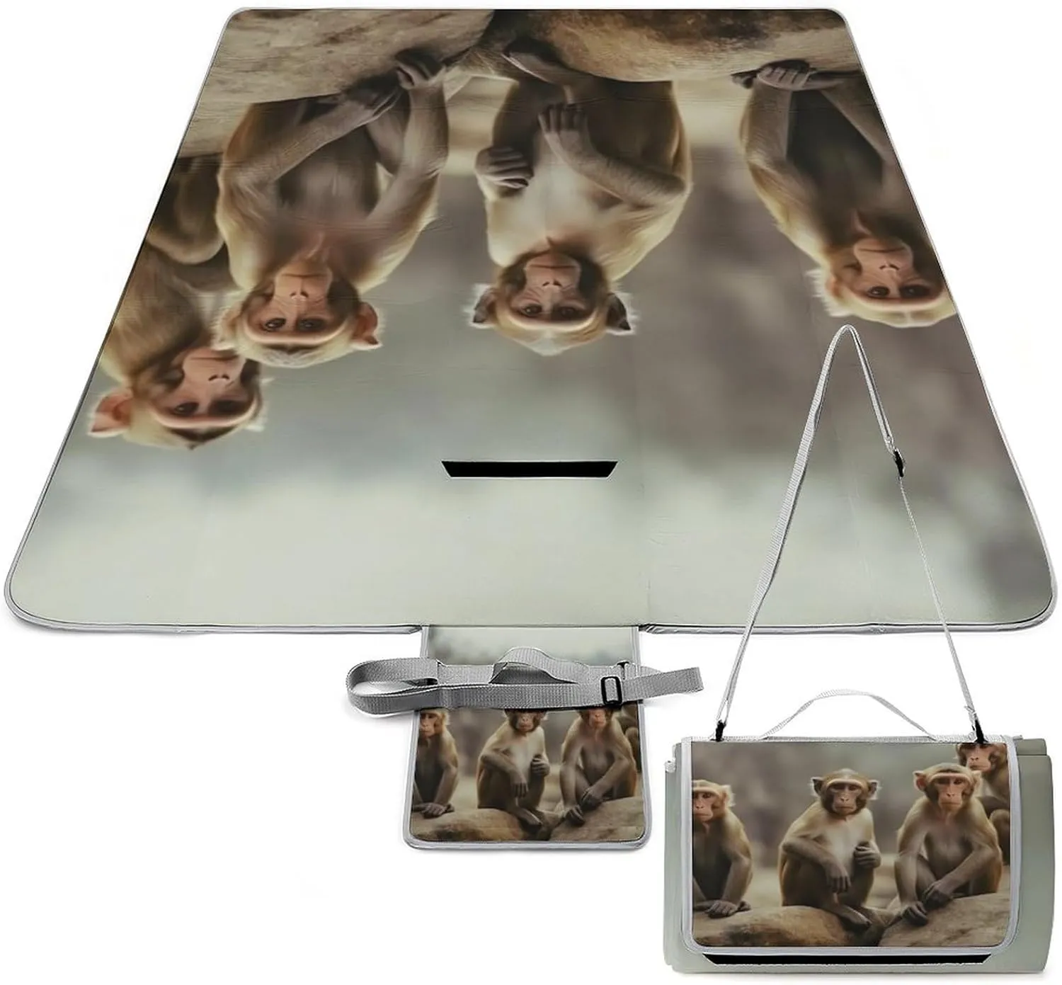 Sitting Monkey Picnic Blanket Outdoor, Oversized Beach Blanket, Foldable Lightweight Waterproof Sand Cushion Suitable for Beaches, Camping Grasslands Mat