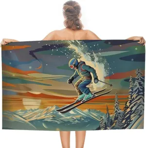 Ski Jumping Snow Mountain Retro Beach Blanket Bath Towels Beach Towel Quick Dry Cool Shower Pool Home 51 * 31 in