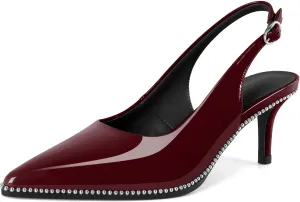 Sling Back Heels Women Sliver Beaded Kitten Pumps Closed Pointy Toe Mid Stiletto Heels Wedding Party Casual Dress Shoes Elegant 2.5 Inch Sandals