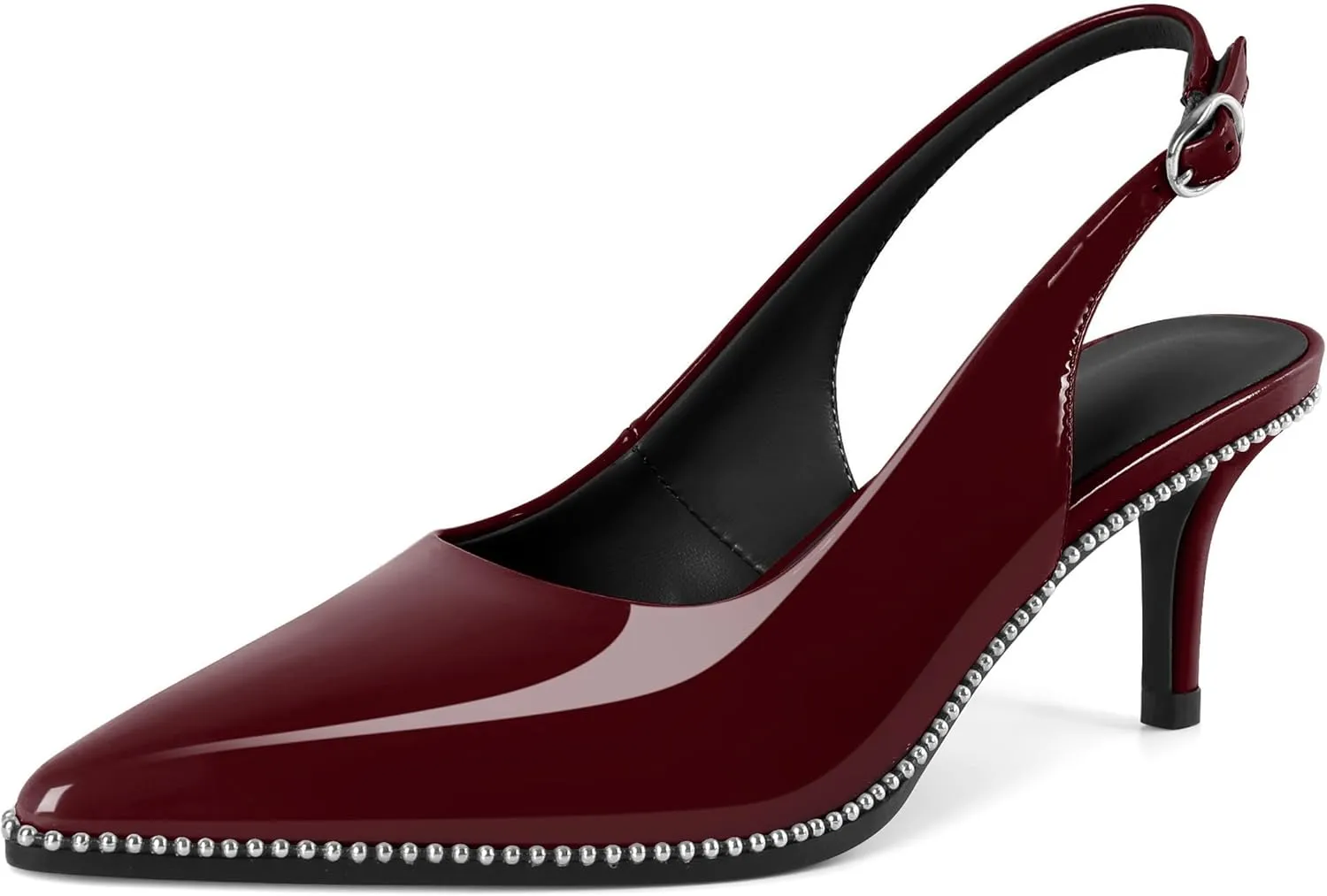 Sling Back Heels Women Sliver Beaded Kitten Pumps Closed Pointy Toe Mid Stiletto Heels Wedding Party Casual Dress Shoes Elegant 2.5 Inch Sandals