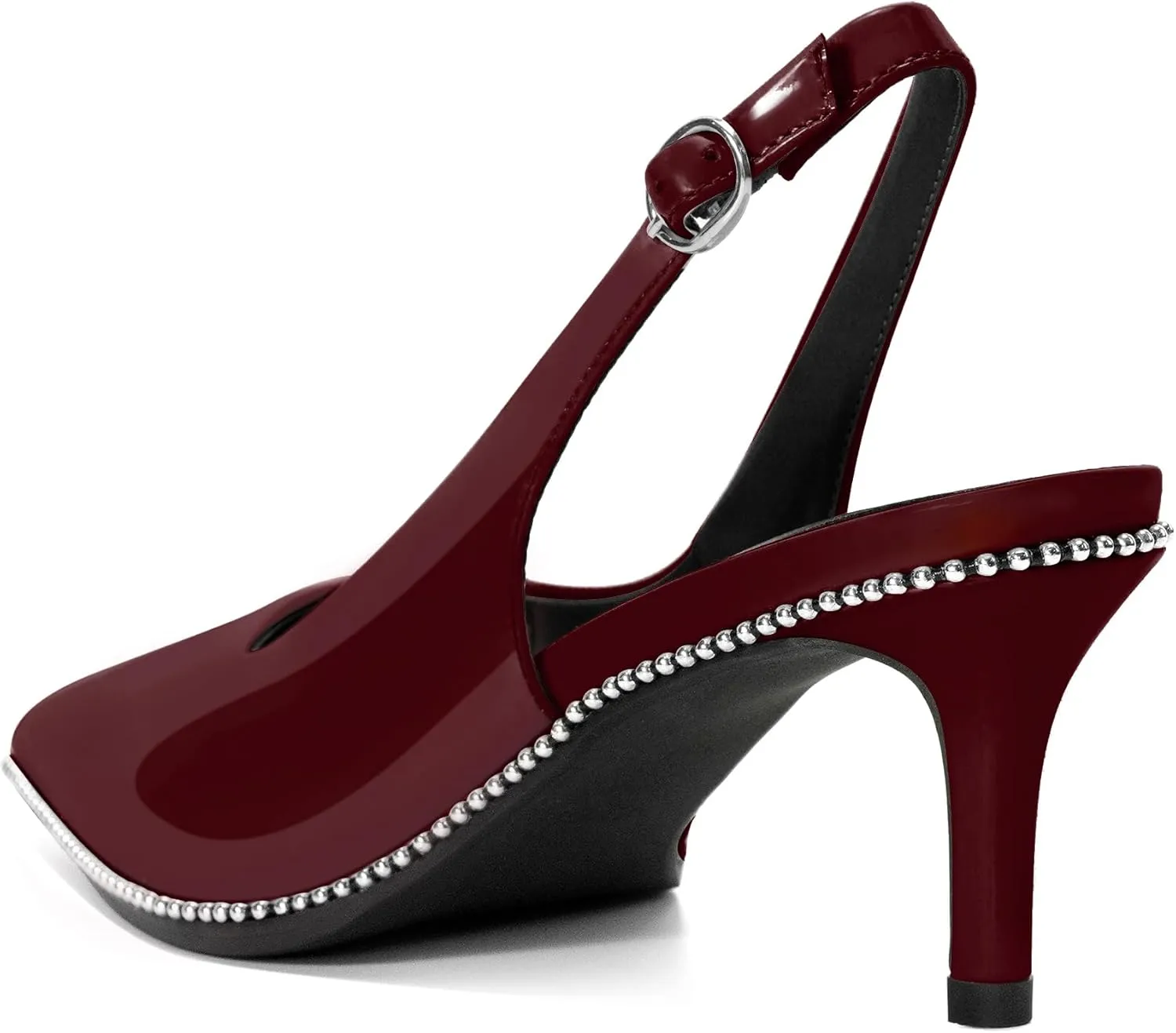 Sling Back Heels Women Sliver Beaded Kitten Pumps Closed Pointy Toe Mid Stiletto Heels Wedding Party Casual Dress Shoes Elegant 2.5 Inch Sandals