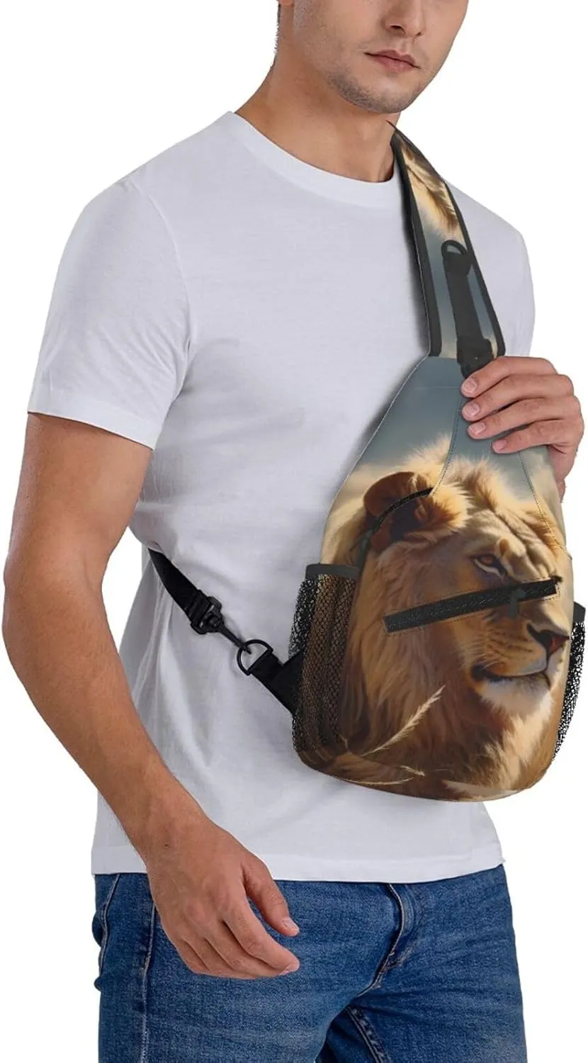 Sling Backpack Bag for Men Prairie lion Cross Chest Bag Crossbody Shoulder Bag Travel Hiking Daypack
