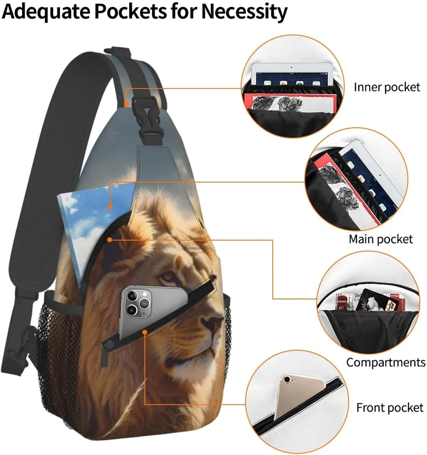 Sling Backpack Bag for Men Prairie lion Cross Chest Bag Crossbody Shoulder Bag Travel Hiking Daypack