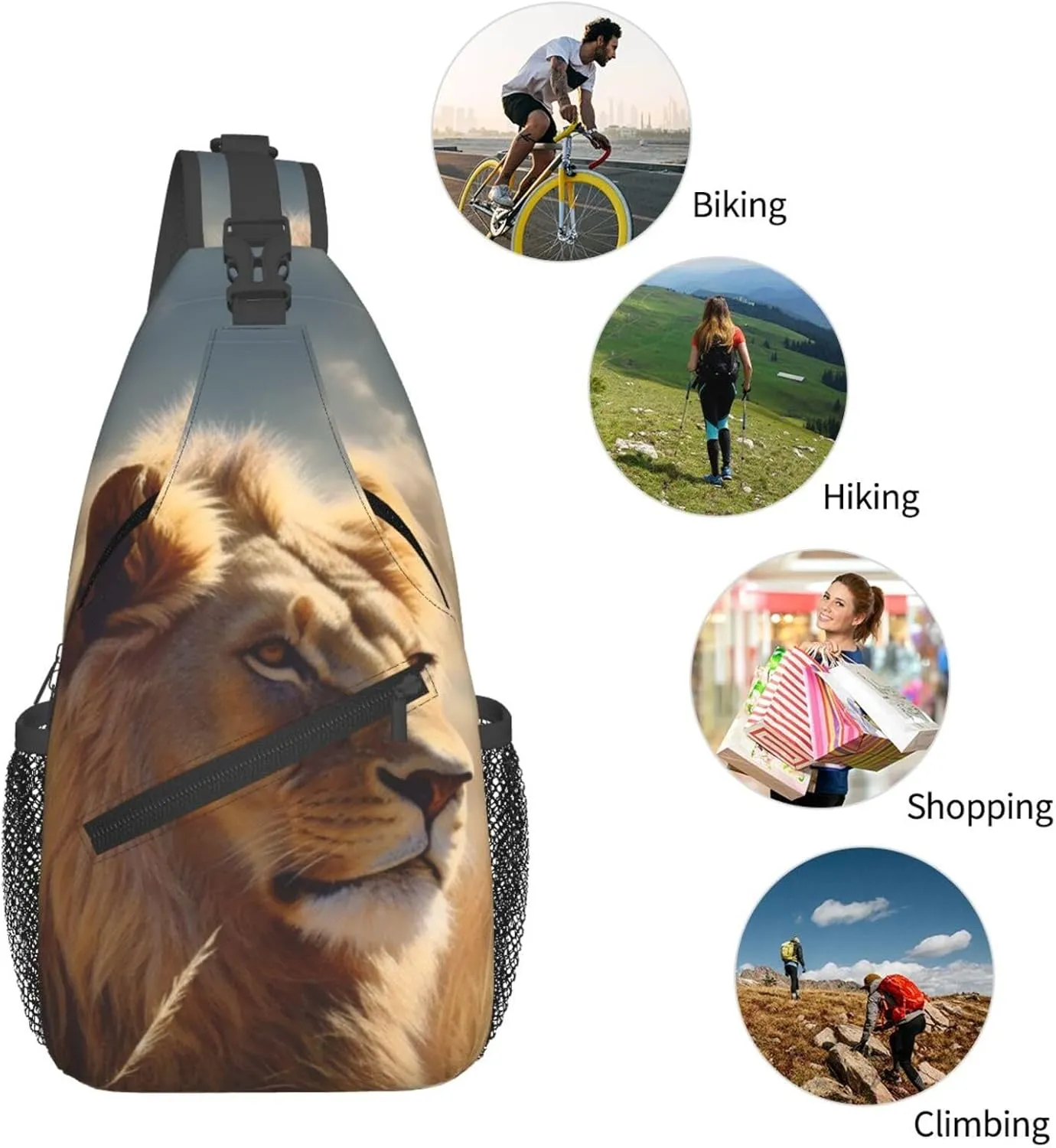 Sling Backpack Bag for Men Prairie lion Cross Chest Bag Crossbody Shoulder Bag Travel Hiking Daypack