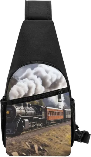 Sling Backpack Crossbody Sling Bag Steam Locomotive Train Chest Bag Daypack Fanny Pack Cross Body Bag for Outdoors Hiking