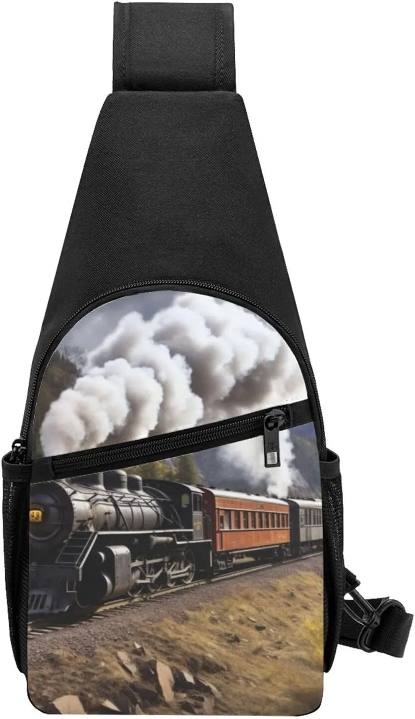 Sling Backpack Crossbody Sling Bag Steam Locomotive Train Chest Bag Daypack Fanny Pack Cross Body Bag for Outdoors Hiking