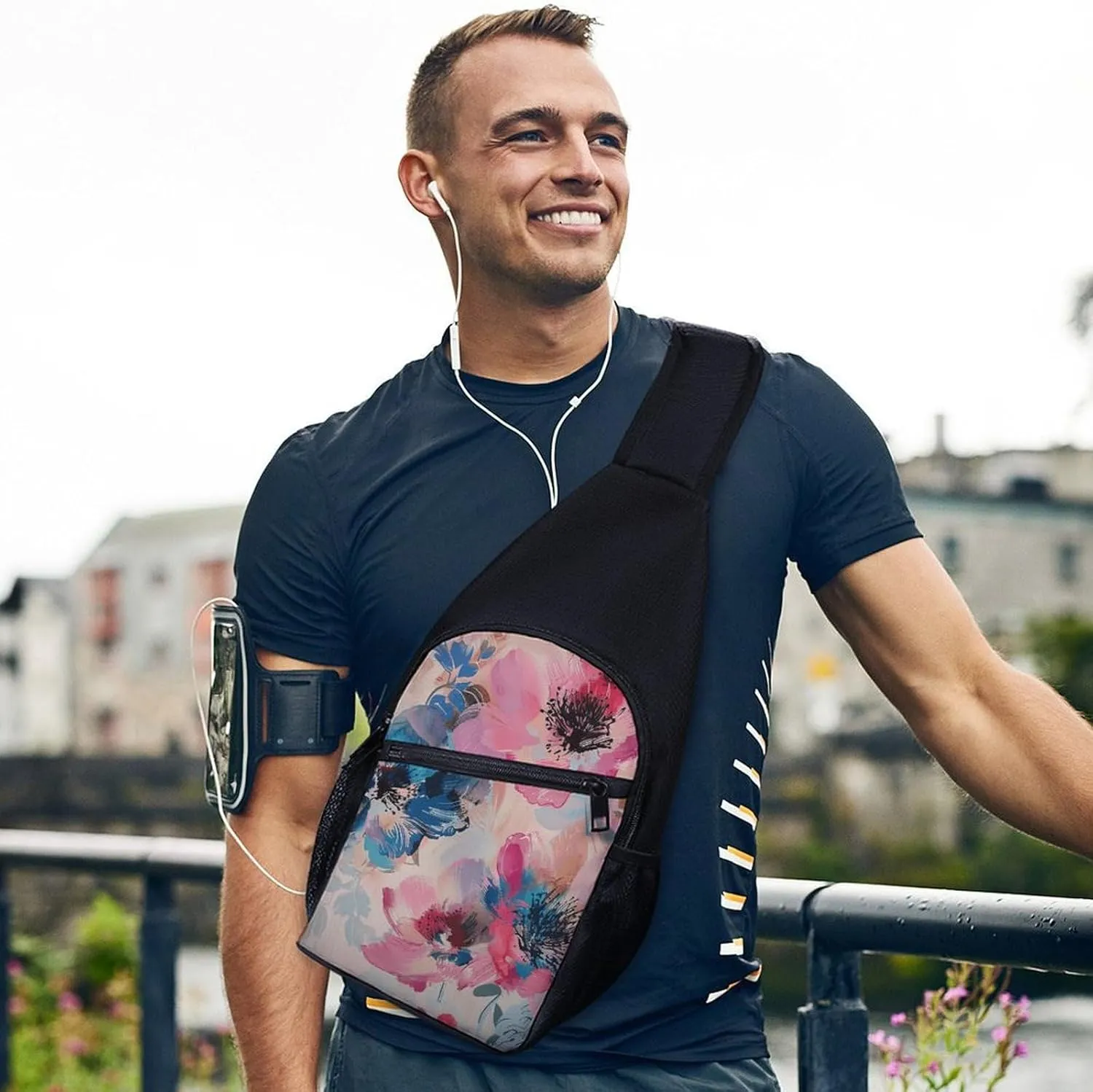 Sling Backpack for Women Men Crossbody Chest Bag Travel Beautiful Flower Images Daypack Shoulder Bag for Hiking