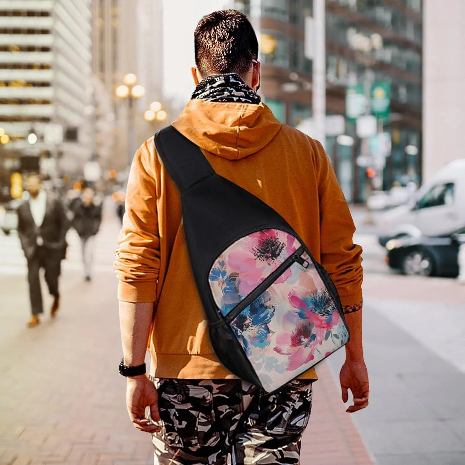 Sling Backpack for Women Men Crossbody Chest Bag Travel Beautiful Flower Images Daypack Shoulder Bag for Hiking
