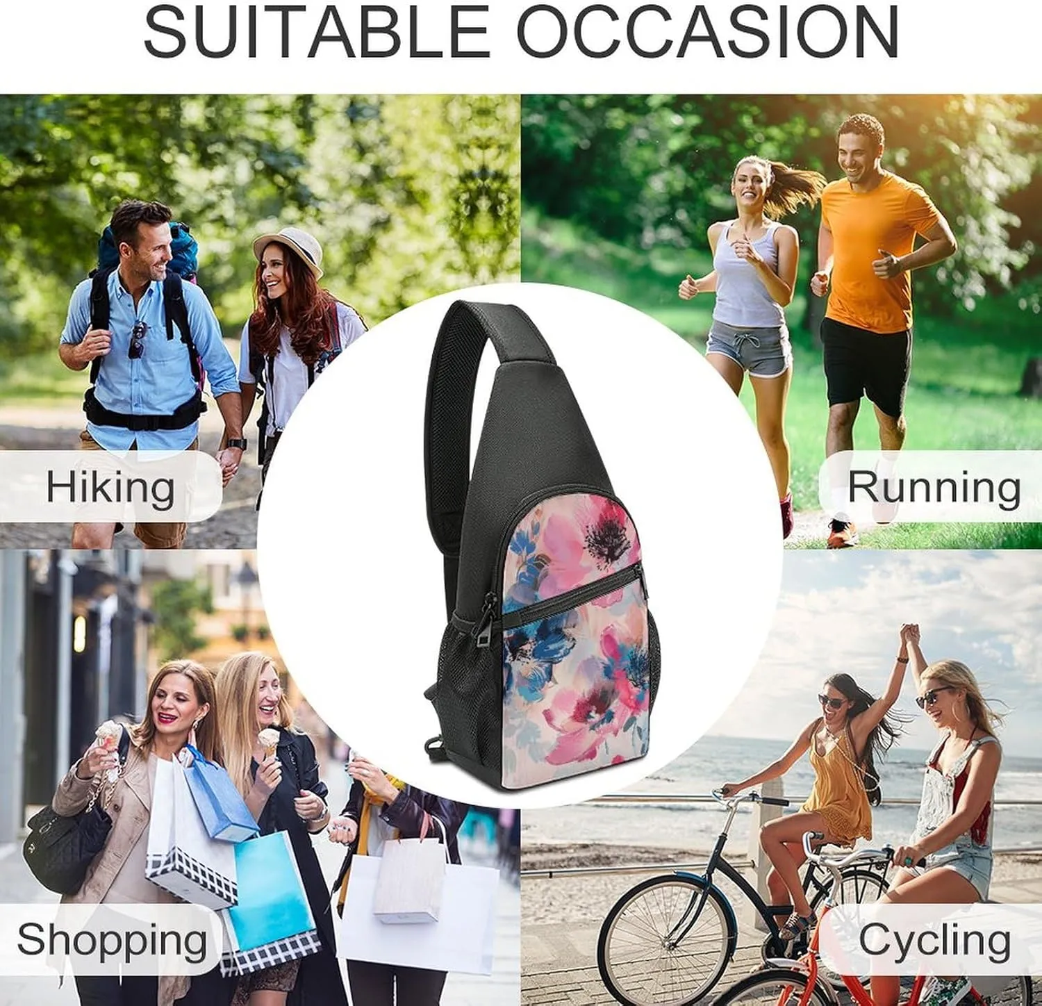 Sling Backpack for Women Men Crossbody Chest Bag Travel Beautiful Flower Images Daypack Shoulder Bag for Hiking