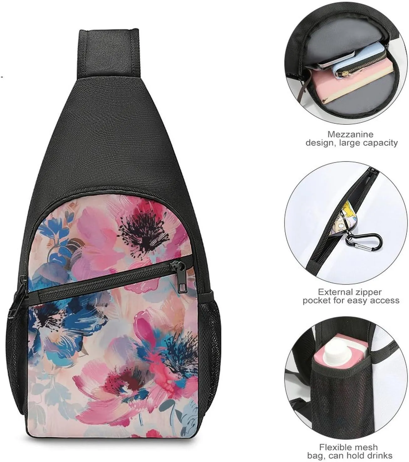 Sling Backpack for Women Men Crossbody Chest Bag Travel Beautiful Flower Images Daypack Shoulder Bag for Hiking