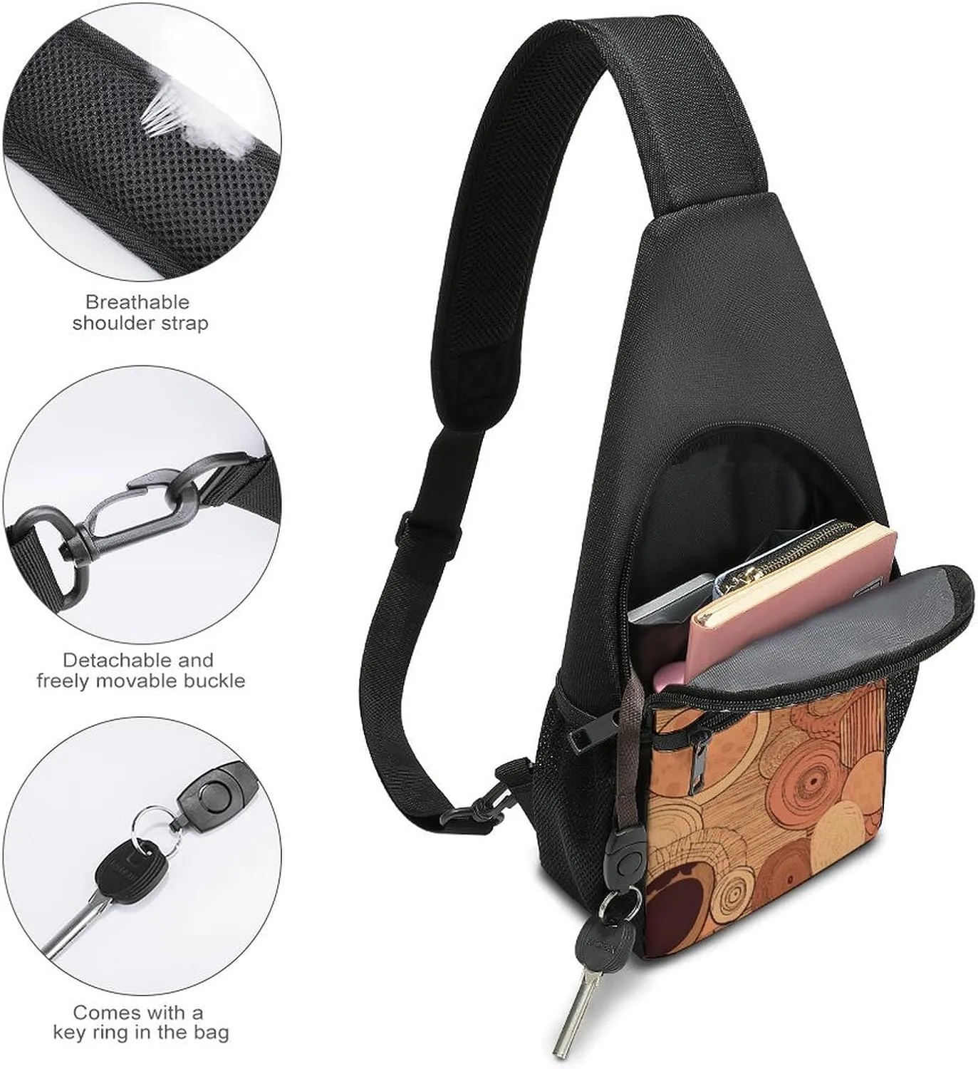 Sling Backpack for Women Men Crossbody Chest Bag Travel Circular Pattern Daypack Shoulder Bag for Hiking