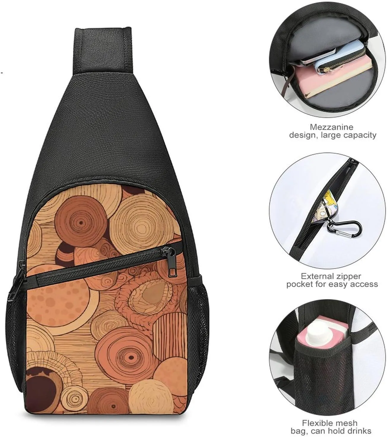 Sling Backpack for Women Men Crossbody Chest Bag Travel Circular Pattern Daypack Shoulder Bag for Hiking