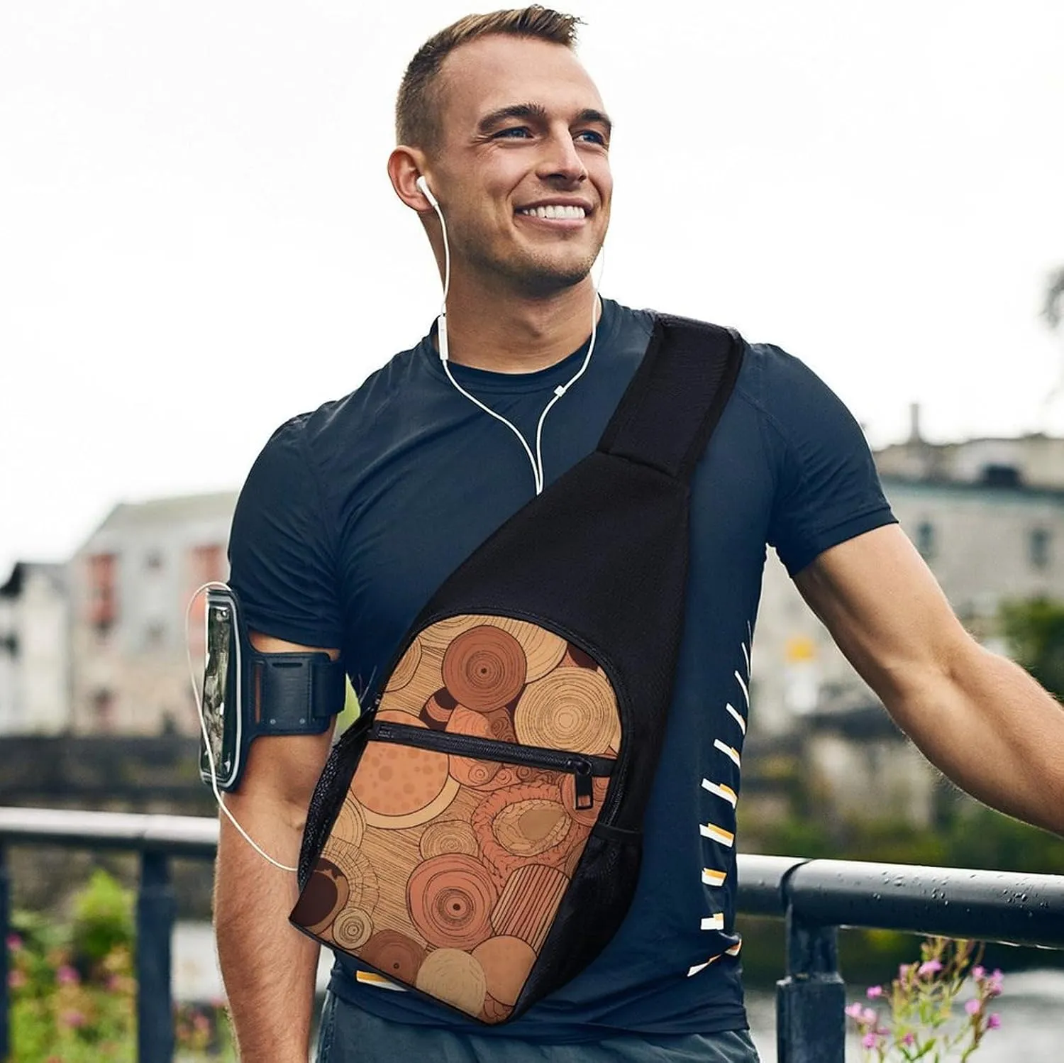 Sling Backpack for Women Men Crossbody Chest Bag Travel Circular Pattern Daypack Shoulder Bag for Hiking