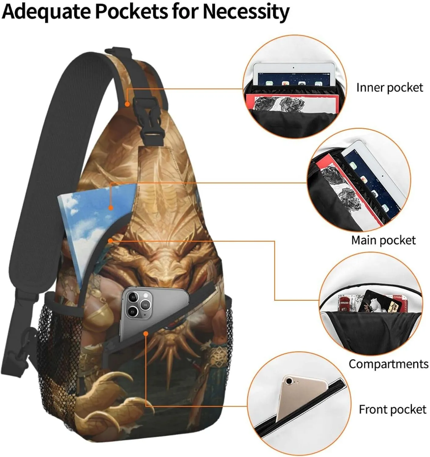 Sling Backpack,Adjustable Chest Pack Travel Hiking Daypack Crossbody Shoulder Bag For Mens