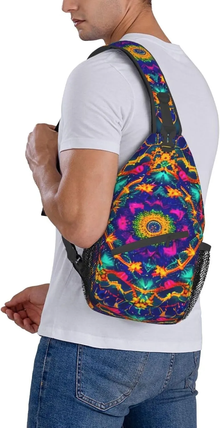 Sling Backpack,Men Cross Chest Bag Diagonally,Durable Adjustable Outdoor Cycling Travel Bag,Mandala Pattern Print