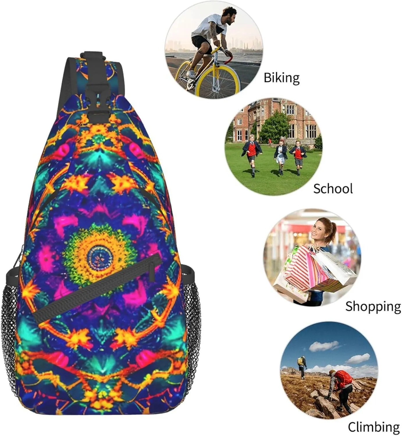 Sling Backpack,Men Cross Chest Bag Diagonally,Durable Adjustable Outdoor Cycling Travel Bag,Mandala Pattern Print