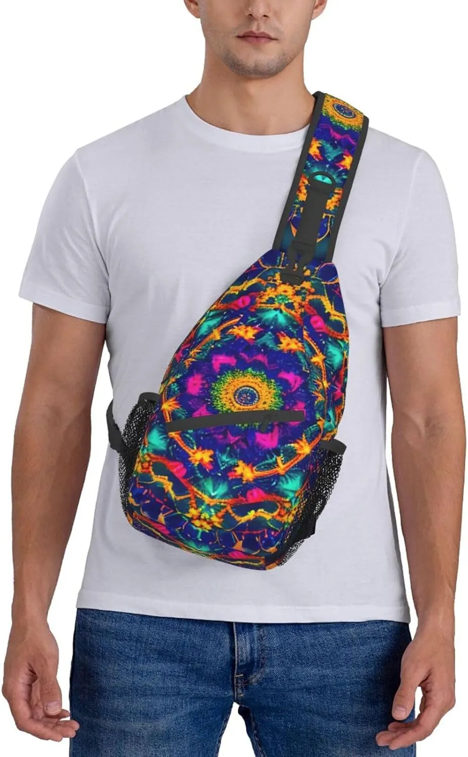 Sling Backpack,Men Cross Chest Bag Diagonally,Durable Adjustable Outdoor Cycling Travel Bag,Mandala Pattern Print