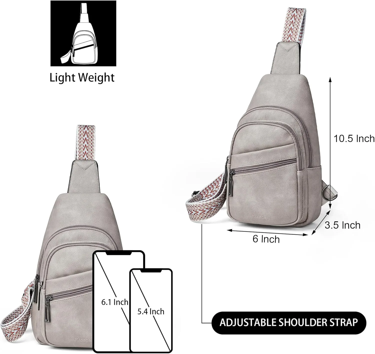 Sling Bag Crossbody Bags for Women for Travel, 3.5 x 10.5 x 6(L x H x W),Adjustable Straps 22.5 to 44 inch