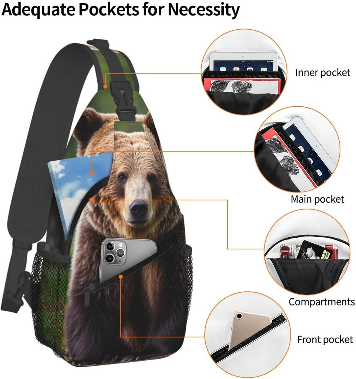 Sling Bag for Men Women Crossbody Backpack Brown bear Crossbody Bag Chest Bag for Travel Sport
