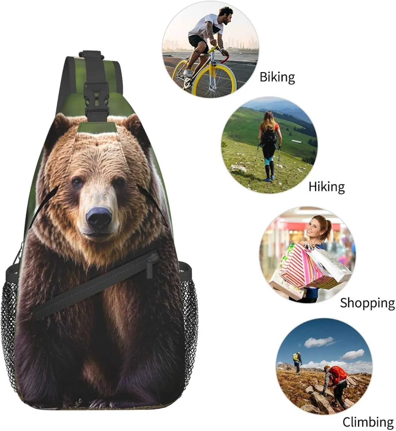 Sling Bag for Men Women Crossbody Backpack Brown bear Crossbody Bag Chest Bag for Travel Sport