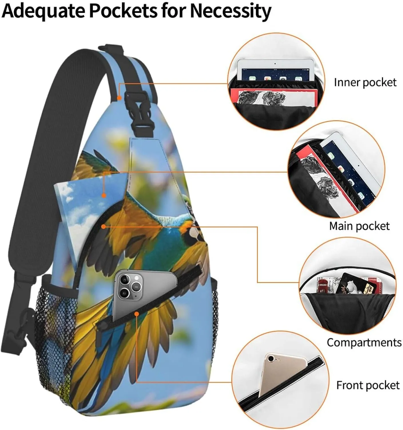Sling Bag for Men Women Crossbody Backpack flying parrot Crossbody Bag Chest Bag for Travel Sport