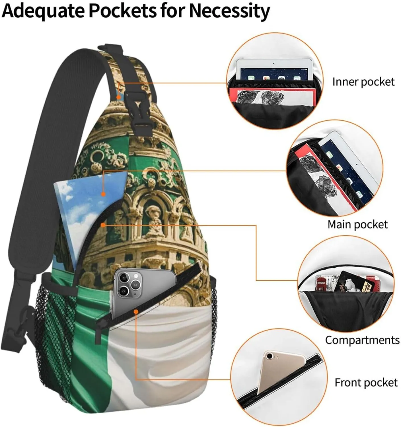 Sling Bag for Men Women Crossbody Backpack Roman Italian Flag Crossbody Bag Chest Bag for Travel Sport