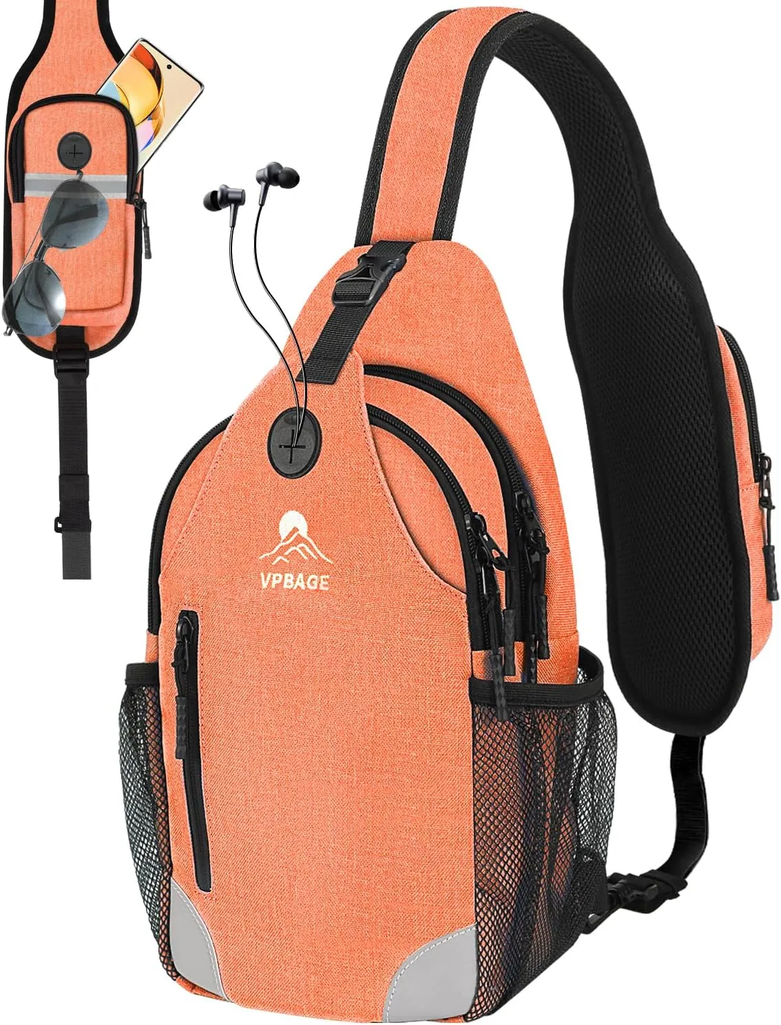 Sling Bag for Men Women, Crossbody Hiking Daypack/Chest Bag/Shoulder Bag, Small Backpack Travel, with Chest Phone Holder