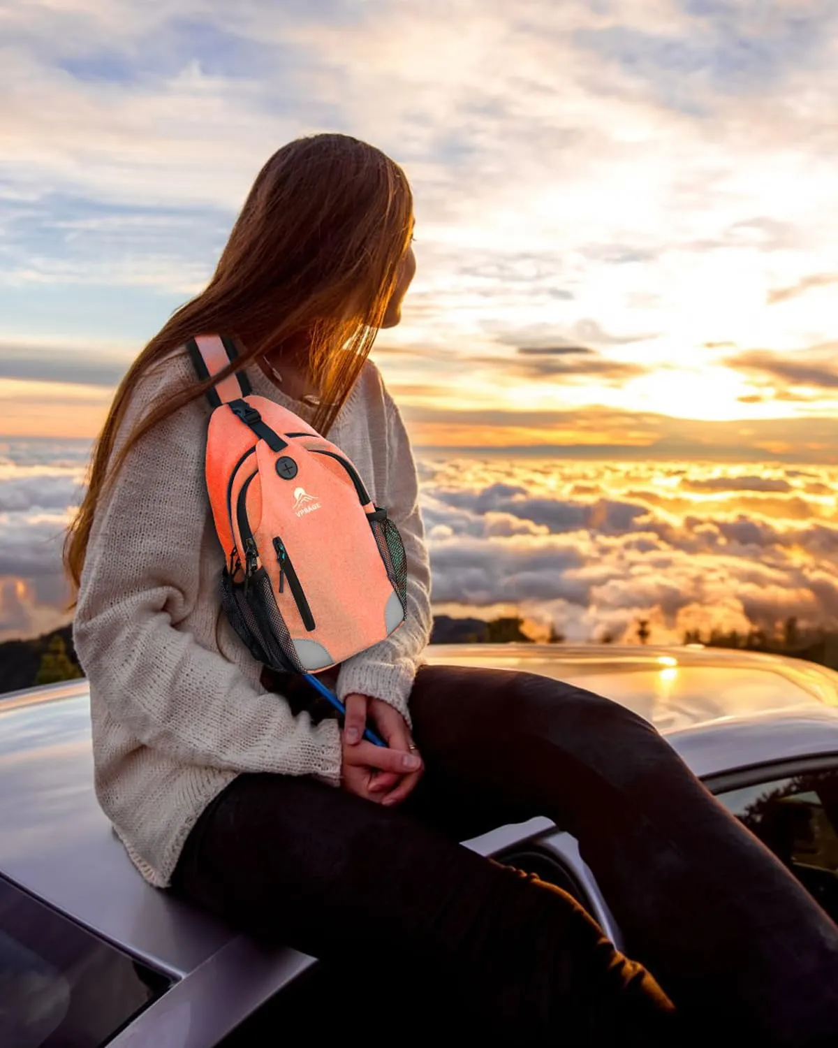 Sling Bag for Men Women, Crossbody Hiking Daypack/Chest Bag/Shoulder Bag, Small Backpack Travel, with Chest Phone Holder