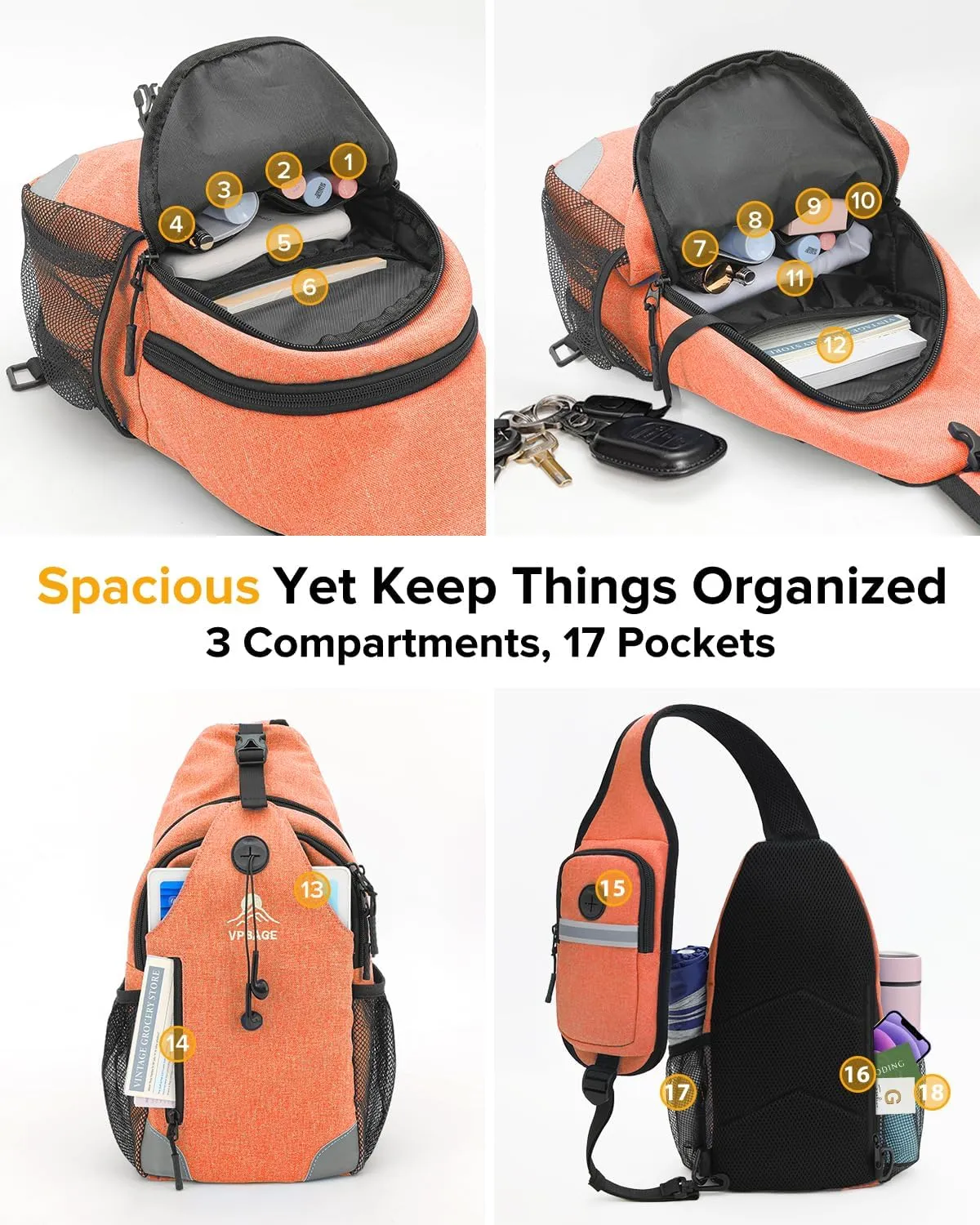 Sling Bag for Men Women, Crossbody Hiking Daypack/Chest Bag/Shoulder Bag, Small Backpack Travel, with Chest Phone Holder