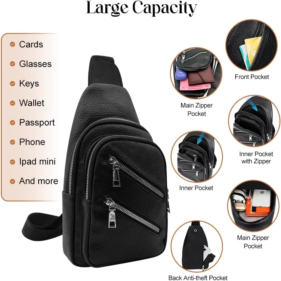 Sling Bag for Women Crossbody Bag Water- Resistant Leather Cross Body Sling Backpack Fanny Pack for Travel& Shopping