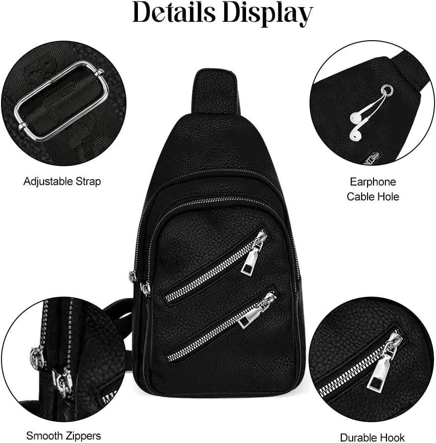 Sling Bag for Women Crossbody Bag Water- Resistant Leather Cross Body Sling Backpack Fanny Pack for Travel& Shopping