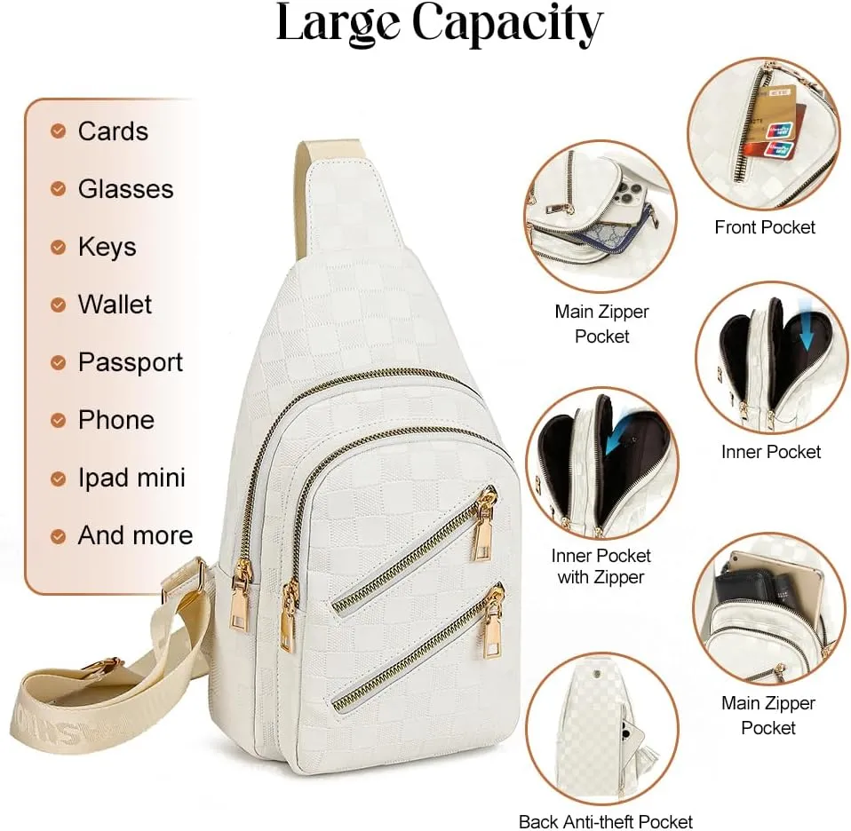 Sling Bag for Women Crossbody Bag Water- Resistant Leather Cross Body Sling Backpack Fanny Pack for Travel& Shopping