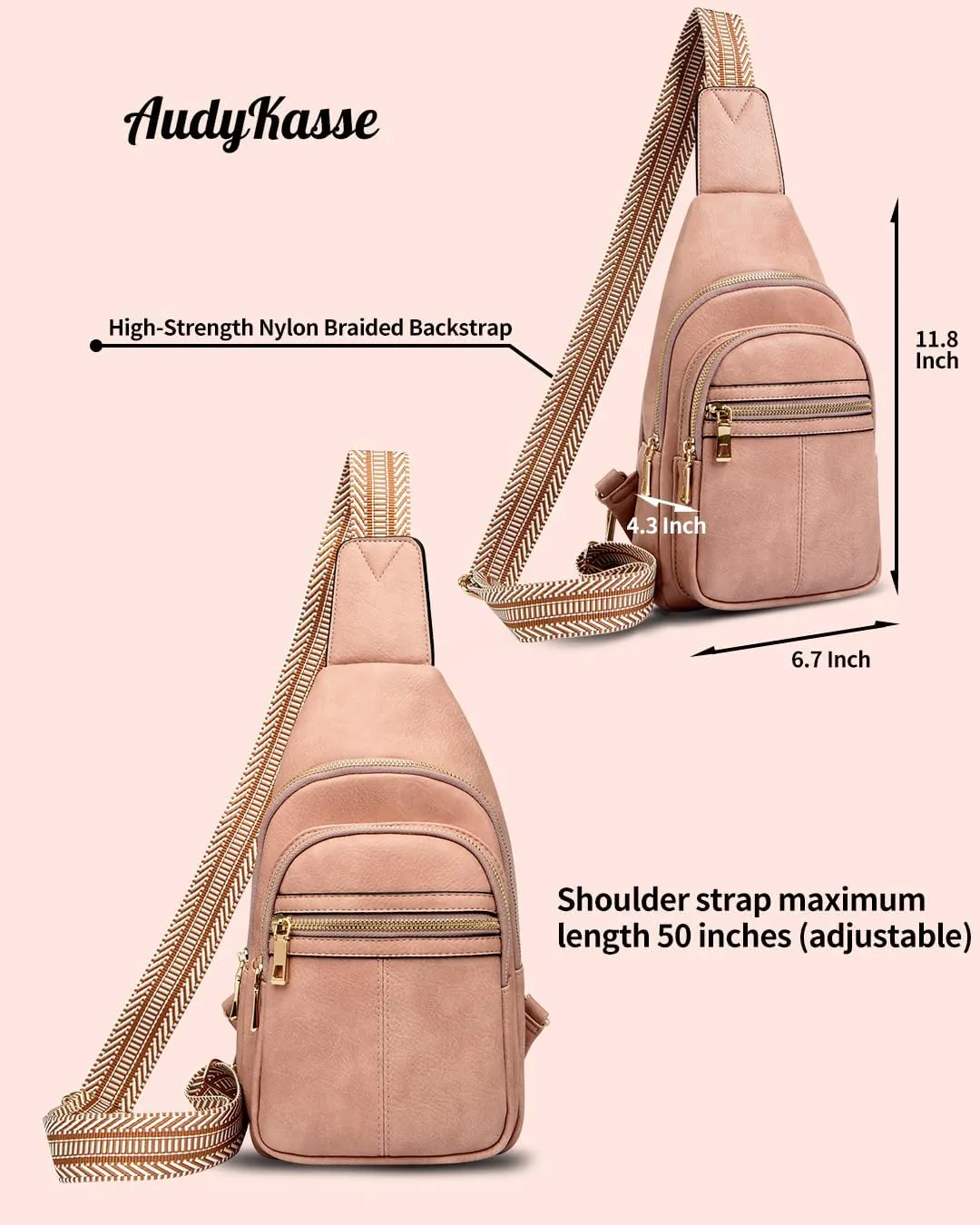 Sling Bag for Women, Fashion Waist Packs, Crossbody Bags Fanny Pack Chest Bag for Travel(Pink)