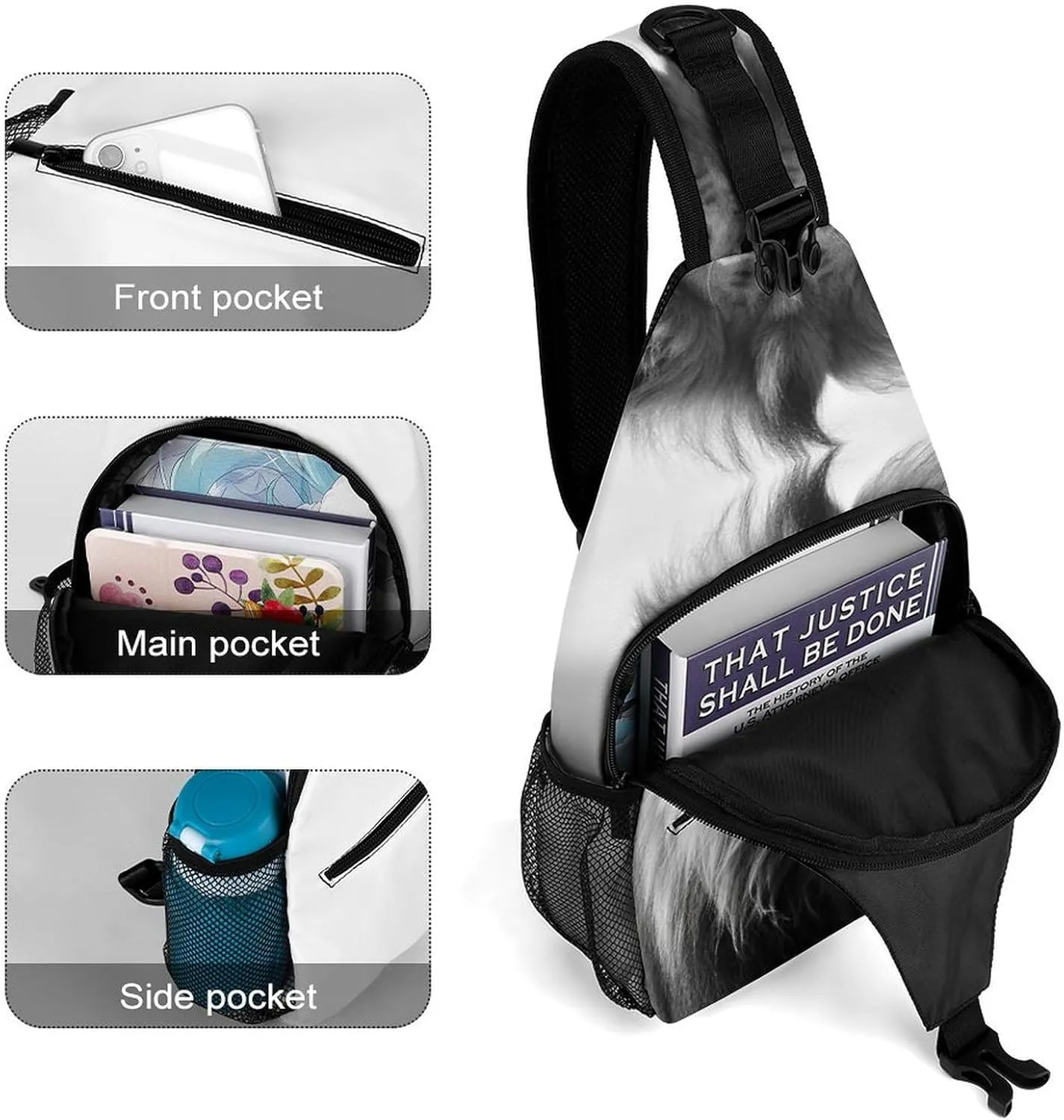 Sling Bag for Women Men African Lion Black And White Travel Hiking Backpack Crossbody Shoulder Chest Bags Casual Daypack