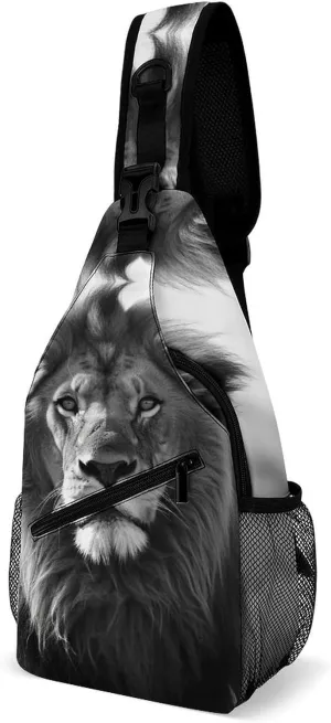 Sling Bag for Women Men African Lion Black And White Travel Hiking Backpack Crossbody Shoulder Chest Bags Casual Daypack