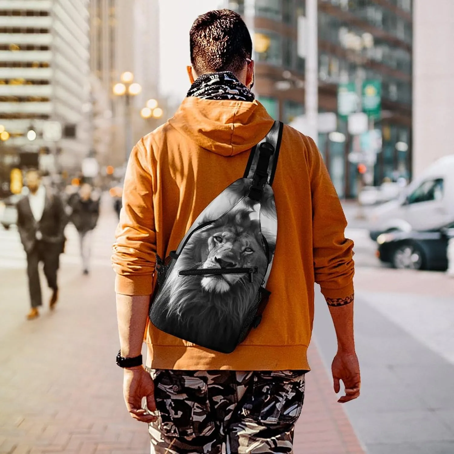 Sling Bag for Women Men African Lion Black And White Travel Hiking Backpack Crossbody Shoulder Chest Bags Casual Daypack