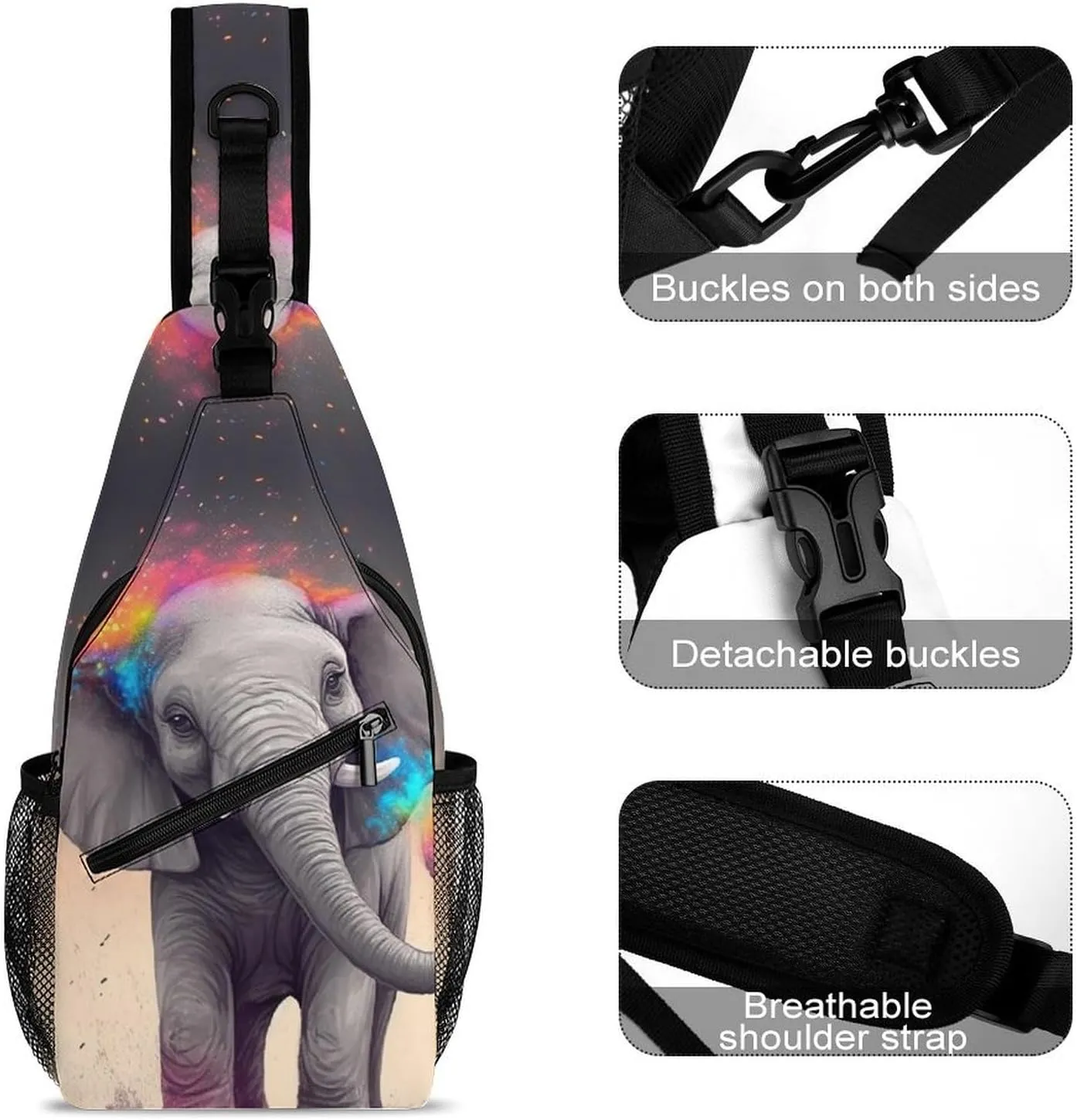 Sling Bag for Women Men Animal Cartoon Elephant Travel Hiking Backpack Crossbody Shoulder Chest Bags Casual Daypack